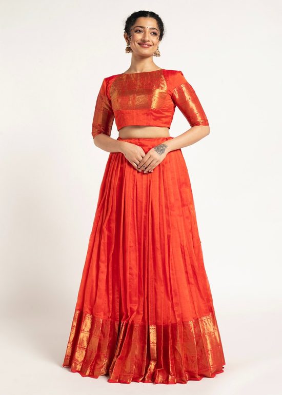 Orange Handloom Silk Lehenga ( Set of 2 )
