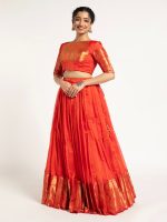 Orange Handloom Silk Lehenga ( Set of 2 ) - Image 3