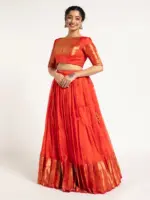 Orange Handloom Silk Lehenga ( Set of 2 ) - Image 3
