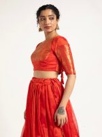 Orange Handloom Silk Lehenga ( Set of 2 ) - Image 2