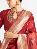 Maroon Tissue Silk Dupatta with Zari Border Detailing - Image 2