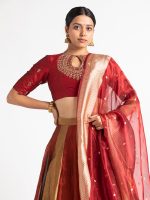 Maroon Tissue Silk Dupatta with Zari Border Detailing