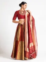 Maroon Tissue Silk Dupatta with Zari Border Detailing - Image 3