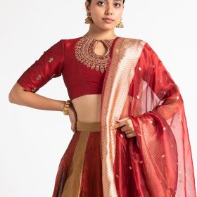Maroon Tissue Silk Dupatta with Zari Border Detailing