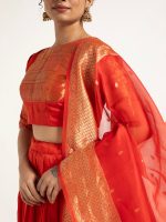 Dark Orange Organza Silk Dupatta with Zari Border Detailing - Image 2