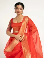 Dark Orange Organza Silk Dupatta with Zari Border Detailing