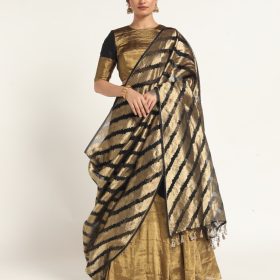Black Leheriya Organza Silk Dupatta