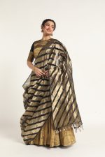 Black Leheriya Organza Silk Dupatta - Image 3