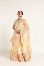Ivory Tissue Silk Dupatta with Zari Border Detailing - Image 3