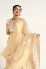 Ivory Tissue Silk Dupatta with Zari Border Detailing