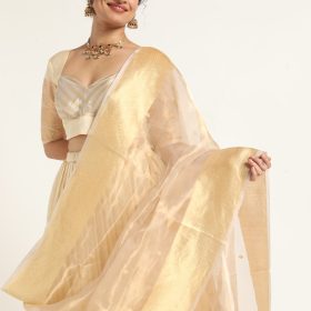 Ivory Tissue Silk Dupatta with Zari Border Detailing