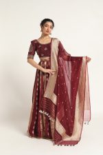 Burgundy Organza Silk Dupatta