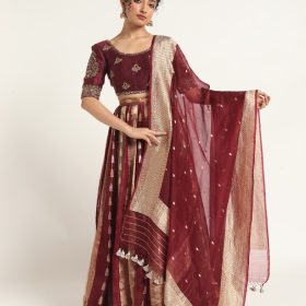 Burgundy Organza Silk Dupatta