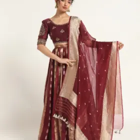 Burgundy Organza Silk Dupatta