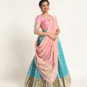 Blue Kota Silk Lehenga Set of 3