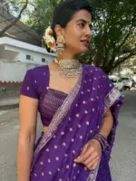 Purple Chequered Silk Lehenga Set of 3 - Image 3