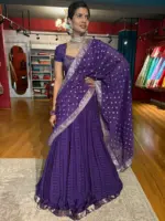Purple Chequered Silk Lehenga Set of 3