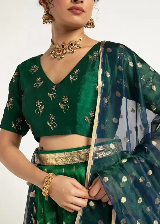 Green Silk Embroidered Blouse