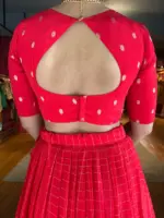 Red Chequered Silk Lehenga Set of 2 - Image 5