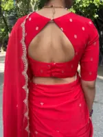 Red Chequered Silk Lehenga Set of 3 - Image 8