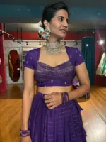 Purple  Chequered Silk Lehenga Set of 2 - Image 5