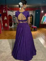 Purple  Chequered Silk Lehenga Set of 2 - Image 7
