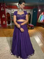 Purple Chequered Silk Lehenga Set of 3 - Image 4