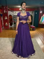 Purple  Chequered Silk Lehenga Set of 2 - Image 2