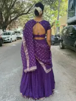 Purple Chequered Silk Lehenga Set of 3 - Image 2