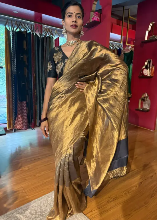 Black Metallic Tissue Silk Saree