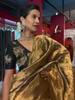 Black Metallic Tissue Silk Saree - Image 2