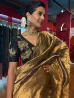 Black Metallic Tissue Silk Saree - Image 4