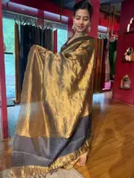 Black Metallic Tissue Silk Saree - Image 3