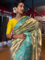 Blue Banarasi Tissue Silk Saree - Image 4
