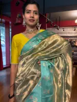 Blue Banarasi Tissue Silk Saree - Image 2
