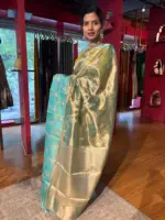 Blue Banarasi Tissue Silk Saree - Image 3