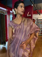 Lavender Tissue Silk Saree With Ready Made Blouse - Image 6