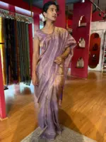 Lavender Tissue Silk Saree With Ready Made Blouse