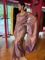 Lavender Tissue Silk Saree With Ready Made Blouse - Image 2