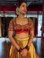 Maroon Embroidered Gold  Silk Lehenga set of 2 - Image 5
