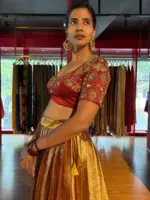 Maroon Embroidered Gold  Silk Lehenga set of 2 - Image 3