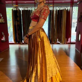 Maroon Embroidered Gold  Silk Lehenga set of 2