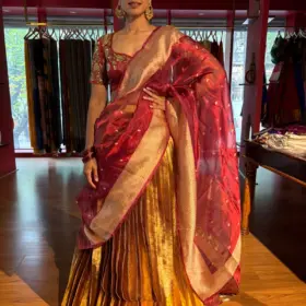 Maroon Embroidered Gold  Silk Lehenga set of 3
