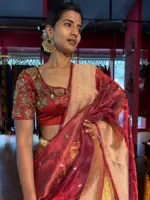 Maroon Embroidered Gold  Silk Lehenga set of 3 - Image 6