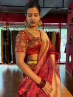 Maroon Embroidered Gold  Silk Lehenga set of 3 - Image 4