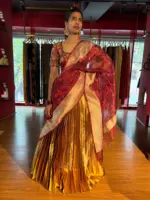 Maroon Embroidered Gold  Silk Lehenga set of 3 - Image 3