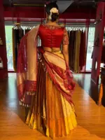 Maroon Embroidered Gold  Silk Lehenga set of 3 - Image 8