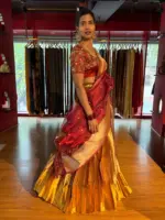 Maroon Embroidered Gold  Silk Lehenga set of 3 - Image 2