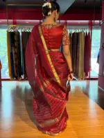 Maroon Mangalagiri Silk Saree in Gold Zari Chequered Pattern - Image 5