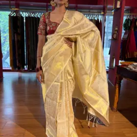 Ivory Banarasi Silk Saree